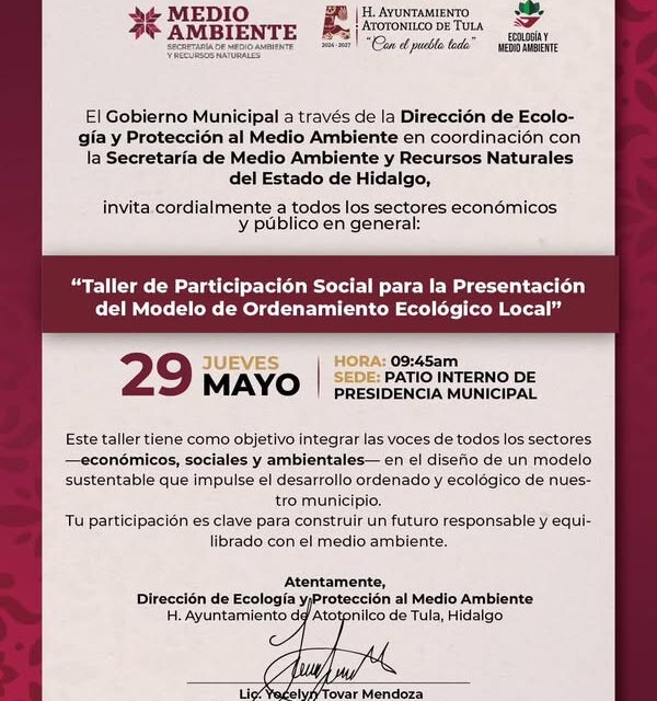 El gobierno de Atotonilco de Tula invita al Taller de Participación Social