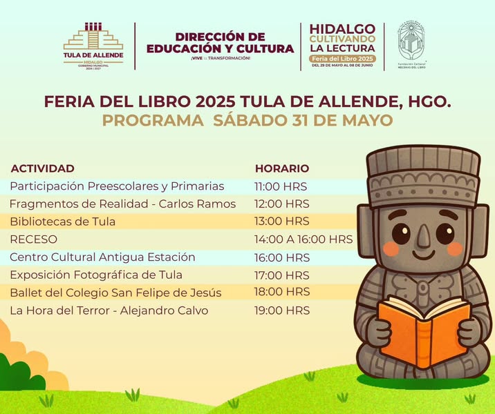 Programa de actividades de la Feria del Libro 2025 Tula de Allende para este sabádo