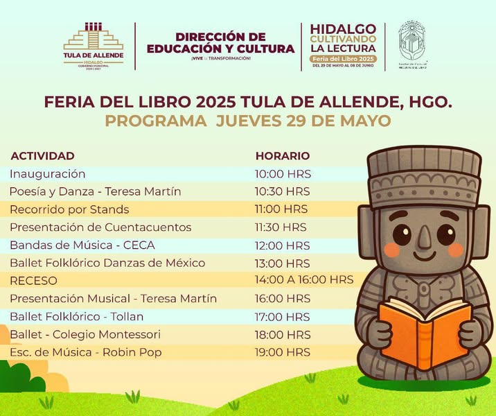 Te compartimos las actividades de este primer día de la “Feria del libro 2025” en Tula de Allende