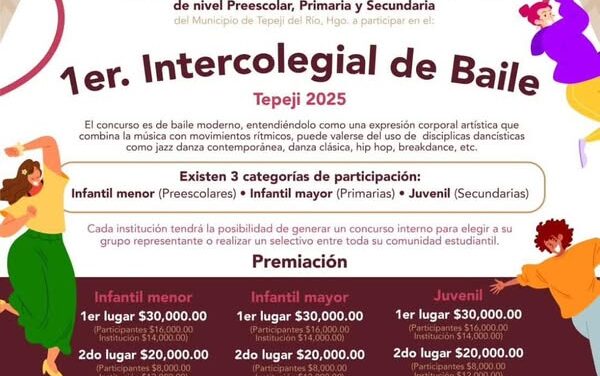 El gobierno de #TepejiDelRío invita a participar en el 1er Intercolegial de baile.