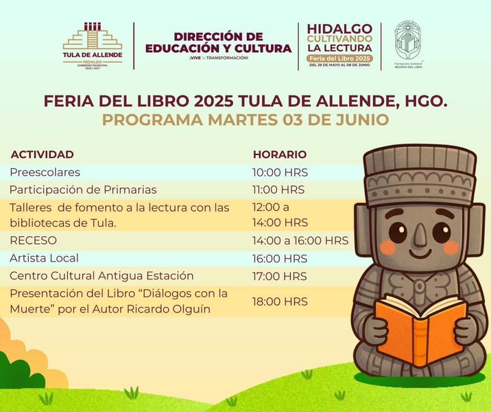 Conoce las actividades de este martes en la #FeriaDelLibro2025 #TulaDeAllende.