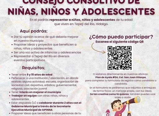 Convocan a ser parte del Consejo Consultivo de Niñas, Niños y Adolescentes de Tepeji del Río