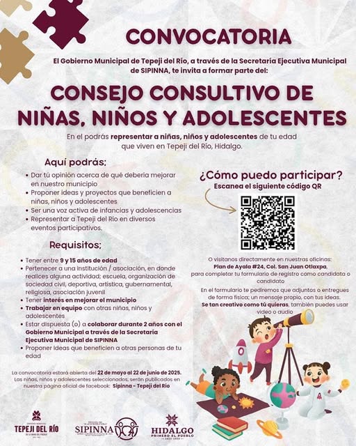 Convocan a ser parte del Consejo Consultivo de Niñas, Niños y Adolescentes de Tepeji del Río