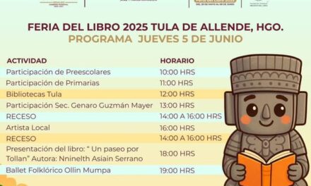 No te pierdas las actividades para el día de hoy, en el marco de la #FeriaDelLibro2025 en #TulaDeAllende.