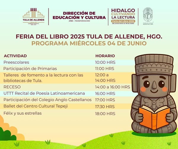 Actividades para este miércoles en la Feria del Libro 2025 #TulaDeAllende.