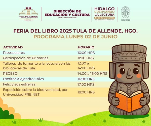 Actividades para este lunes 2 de junio, en el marco de la Feria del Libro 2025 #TulaDeAllende.