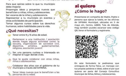 Aún puedes formar parte del Consejo Consultivo de Niñas, Niños y Adolescentes (CCNNNA) de #TulaDeAllende.