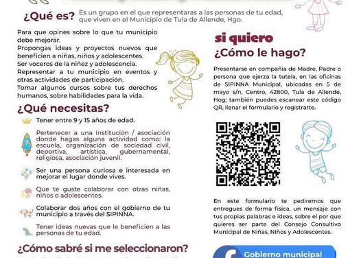 Aún puedes formar parte del Consejo Consultivo de Niñas, Niños y Adolescentes (CCNNNA) de #TulaDeAllende.