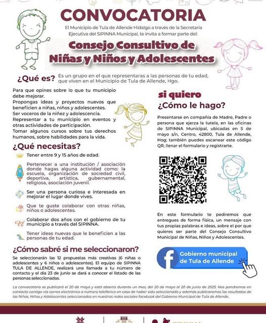 Aún puedes formar parte del Consejo Consultivo de Niñas, Niños y Adolescentes (CCNNNA) de #TulaDeAllende.