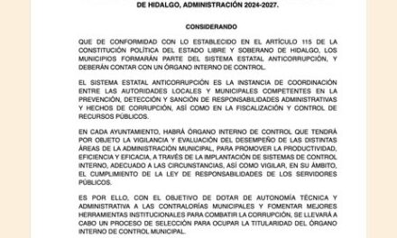 CONVOCATORIA PÚBLICA PARA SELECCIONAR AL TITULAR DEL ÓRGANO INTERNO DE CONTROL DEL MUNICIPIO DE ATOTONILCO DE TULA ESTADO DE HIDALGO, ADMINISTRACIÓN 2024-2027.