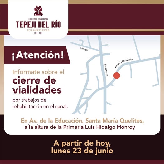 Cierre temporal de vialidad en Santa María Quelites por trabajos de rehabilitación