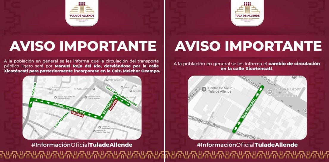 AVISO CAMBIOS DE CIRCULACIÓN EN TULA DE ALLENDE