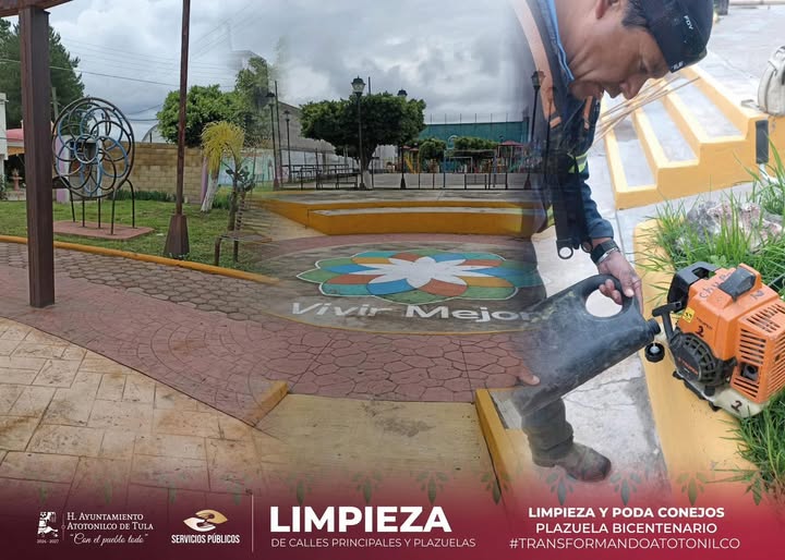 Realizan poda y limpieza de la plazuela Bicentenario de la localidad de Conejos