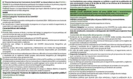 Invitan a participar en la etapa estatal del Premio Nacional de Contraloría Social 2025
