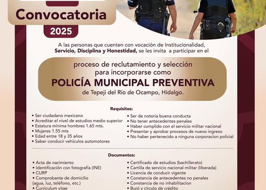 Únete a la Policía Municipal de Tepeji del Río
