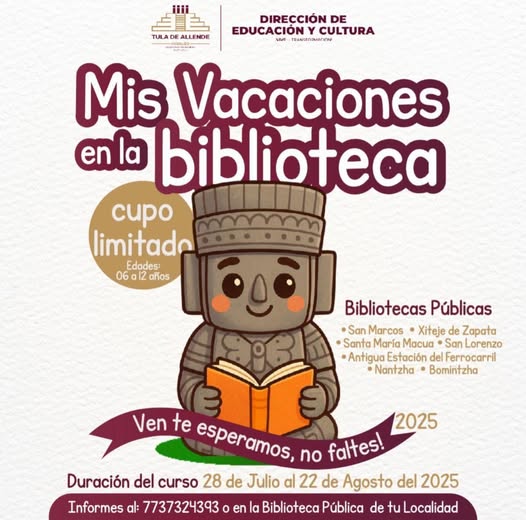 Abren convocatoria para el curso de verano ”Mis vacaciones en la biblioteca” en Tula de Allende