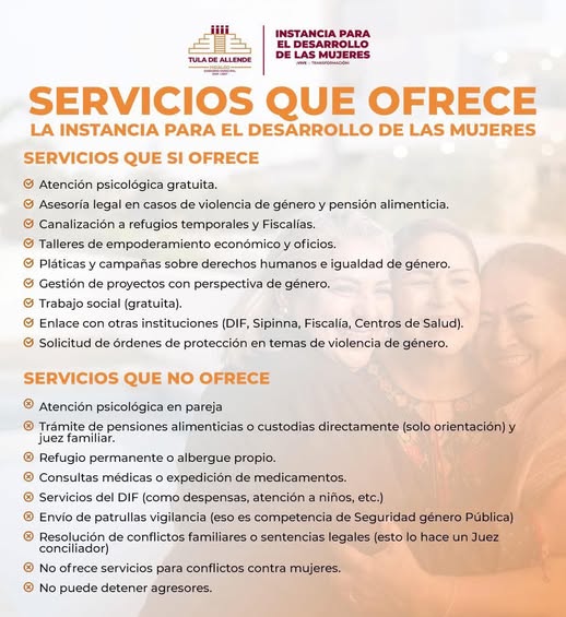Conoce los servicios que te brinda la Instancia para el Desarrollo de las Mujeres de Tula de Allende