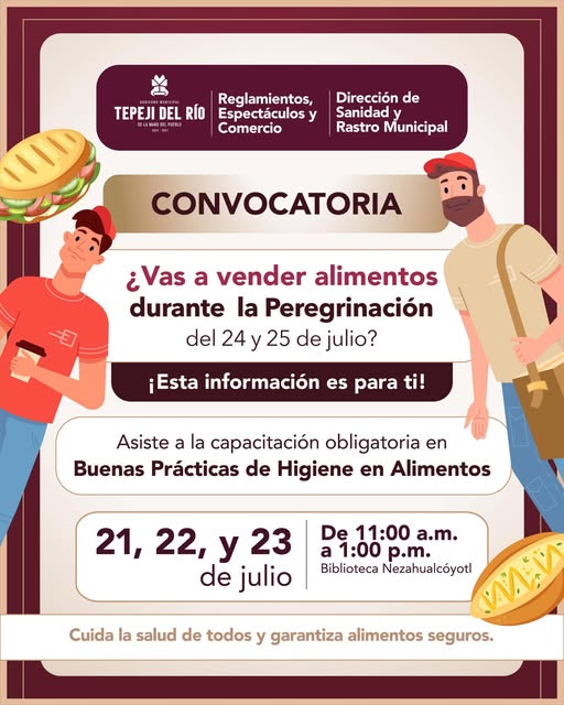 Capacitarán a manejadores de alimentos que venderán durante el paso de la peregrinación por Tepeji