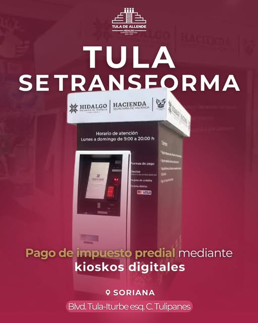 En #TulaDeAllende ya puedes realizar tu pago del impuesto predial en los kioskos digitales.
