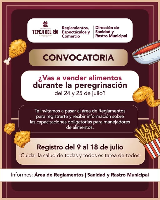 Abren registro para manejadores de alimentos que venderán durante el paso de la peregrinación en Tepeji