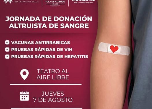 Invitan a participar en la Jornada de donación altruista de sangre en Tula de Allende