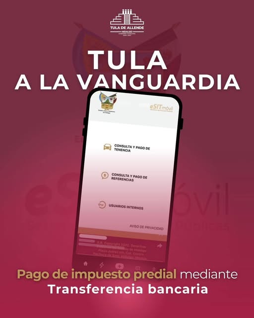 Recuerda que ya puedes realizar tu pago de impuesto predial mediante transferencia bancaria en Tula de Allende