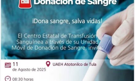 PArticipa en la Jornada Estatal de Donación de Sangre que se realizará en Atotonilco de Tula