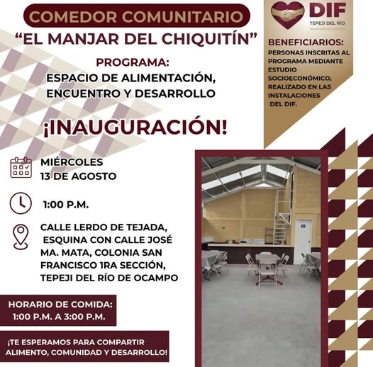 Inaugurarán Comedor Comunitario en Tepeji del Río
