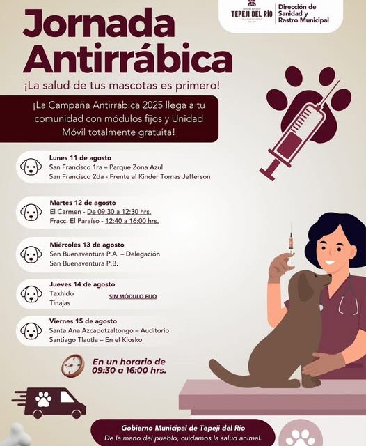 HOY habrá jornada de vacunación antirrábica en la colonias San Francisco 1ra. y 2da. Sección.