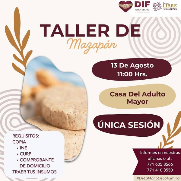 Impartirán taller de elaboración de mazapanes en el DIF Tepeji