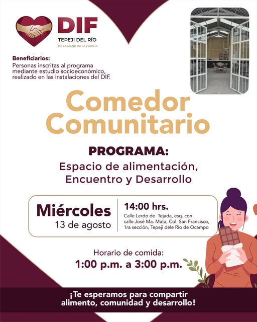 Gobierno de Tepeji inaugurará Comedor Comunitario