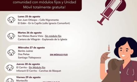 HOY miércoles habrá Jornada de vacunación #antirrábica en #BenitoJuárez #DosPeñas y #SantiagoTlaltepoxco.