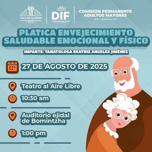 Impartirán plática “Envejecimiento saludable, emocional y físico” en Tula de Allende