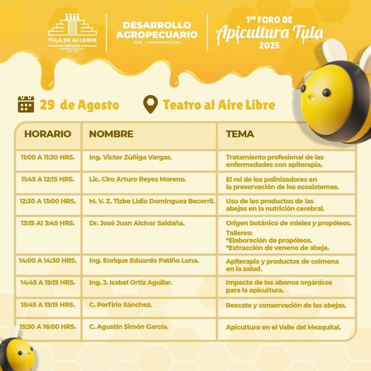 El gobierno de Tula de Allende invita al ciclo de conferencias y talleres que se llevarán a cabo en el marco del “Primer foro de apicultura”