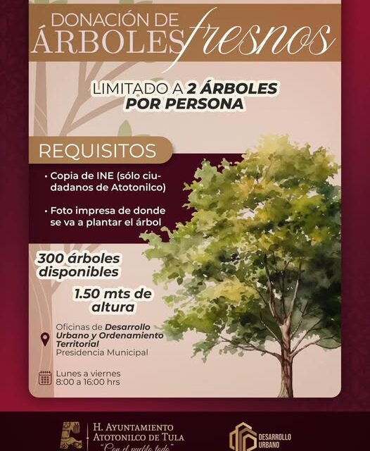 𝐃𝐨𝐧𝐚𝐜𝐢𝐨́𝐧 𝐝𝐞 𝐀́𝐫𝐛𝐨𝐥𝐞𝐬 𝐅𝐫𝐞𝐬𝐧𝐨 en Atotonilco de Tula