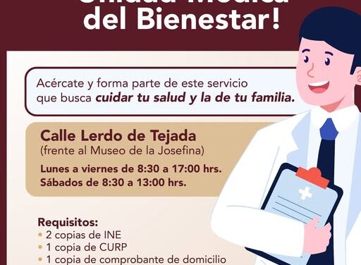 El Gobierno Municipal de Tepeji del Río te invita a afiliarte a la Unidad Médica del Bienestar.