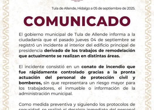 El gobierno de Tula de Allende emite el siguiente comunicado