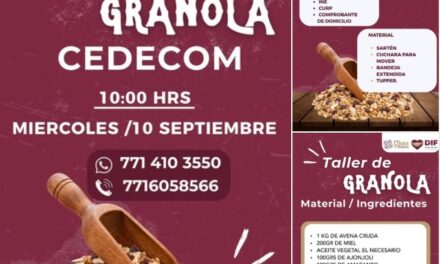 DIF Municipal Tepeji te invitan al Taller de Granola