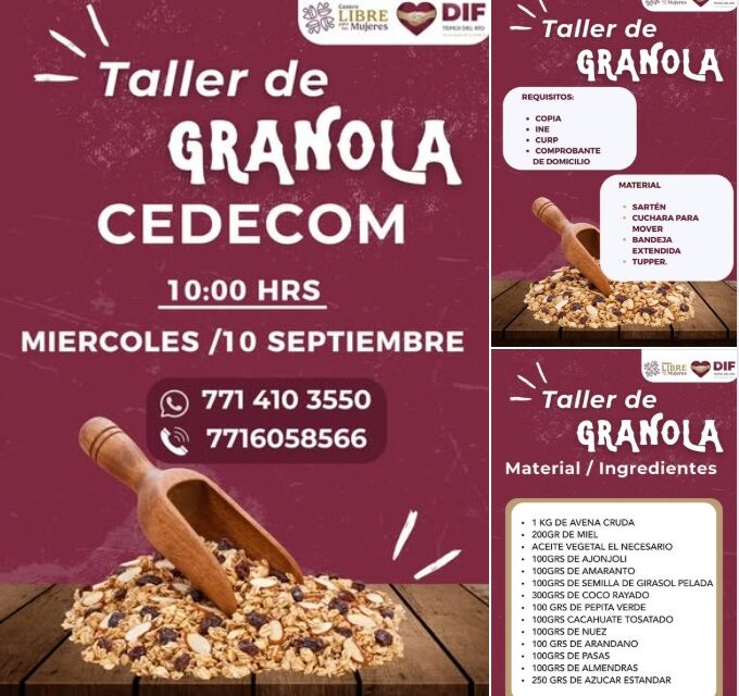 DIF Municipal Tepeji te invitan al Taller de Granola