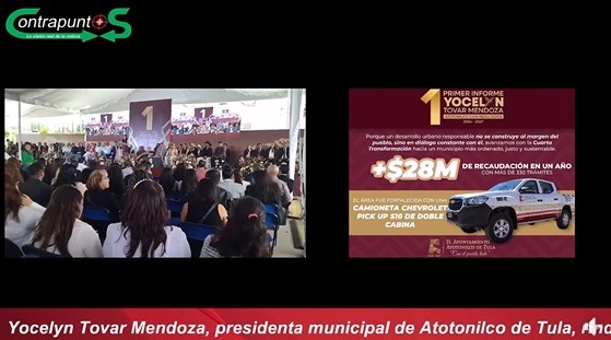 La presidenta municipal de Atotonilco de Tula, Yocelyn Tovar Mendoza, rinde su primer informe de gobierno.
