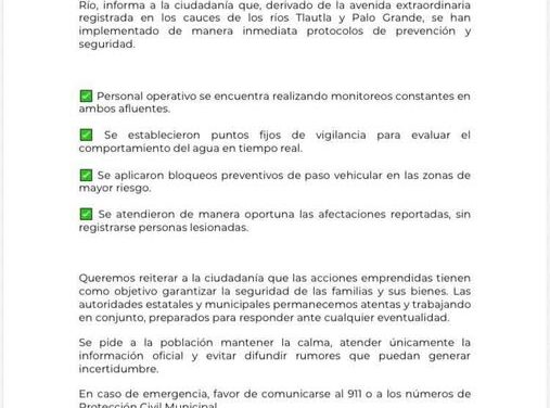 Aviso a la población de Tepeji del Río