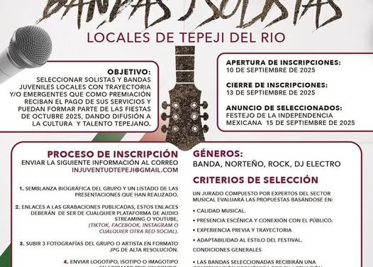 Convocatoria para solistas y bandas locales de Tepeji del Río