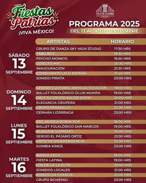 Hoy inicia la Feria de las Fiestas Patrias 2025 en Tula de Allende.