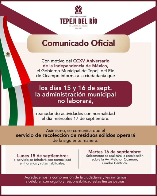 Comunicado Municipio de Tepeji del Río