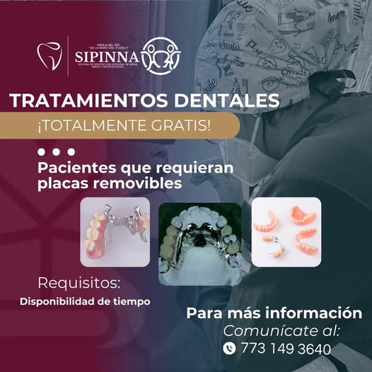 En SIPINNA Tepeji ofrecemos tratamientos dentales totalmente gratis para pacientes que requieran placas removibles.