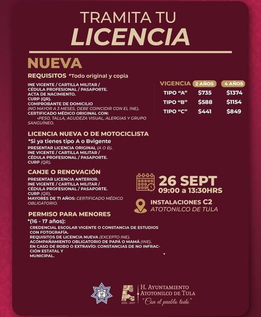 Jornada de licencias de conducir en Atotonilco de Tula