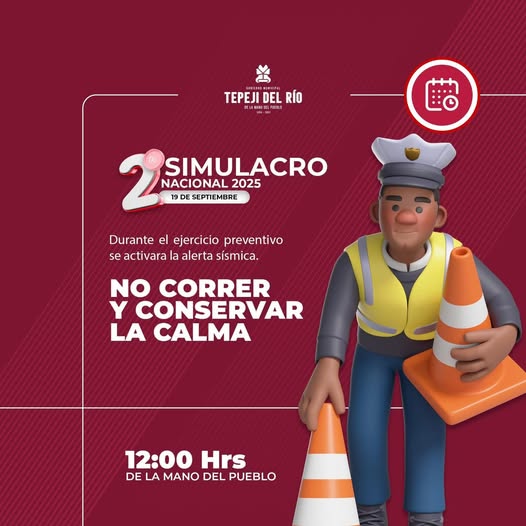 El Gobierno Municipal de Tepeji del Río te invita a sumarte hoy al segundo simulacro.