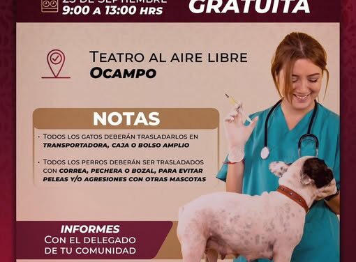 Habrá campaña de Vacunación Antirrábica gratuita en Ocampo