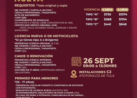 Este viernes estará instalado el módulo para tramitar licencias de conducir en Atotonilco de Tula