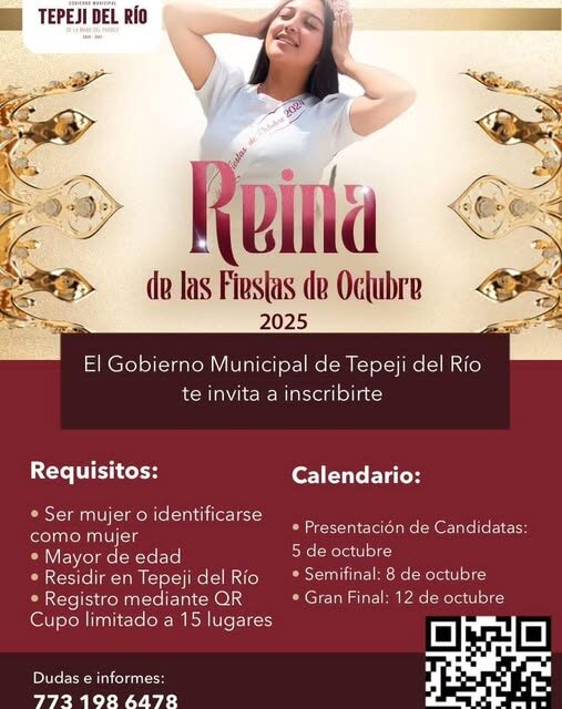 Convocatoria abierta Reina de las Fiestas de Octubre 2025 Tepeji del Río